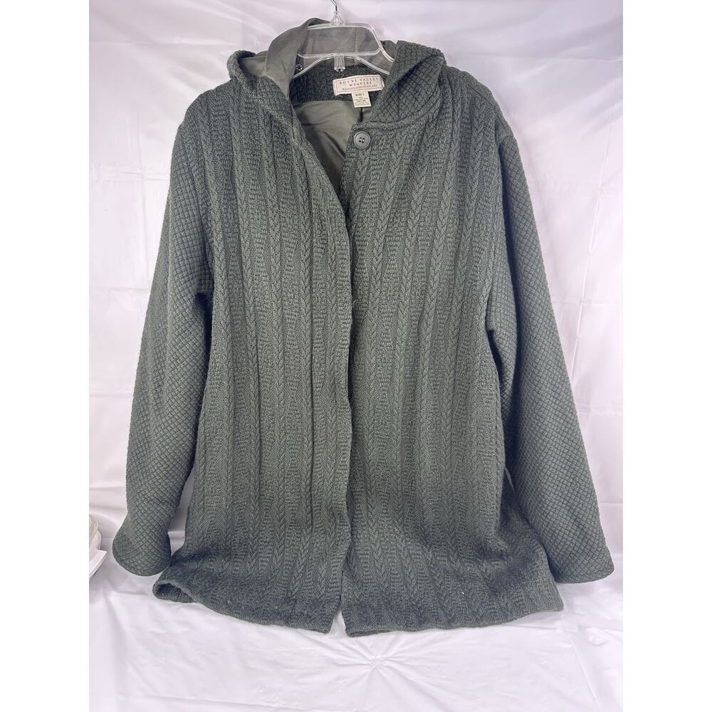 BOYNE VALLEY WEAVERS IRELAND GREEN WOVEN 100% Pure New Wool HOODED COAT L